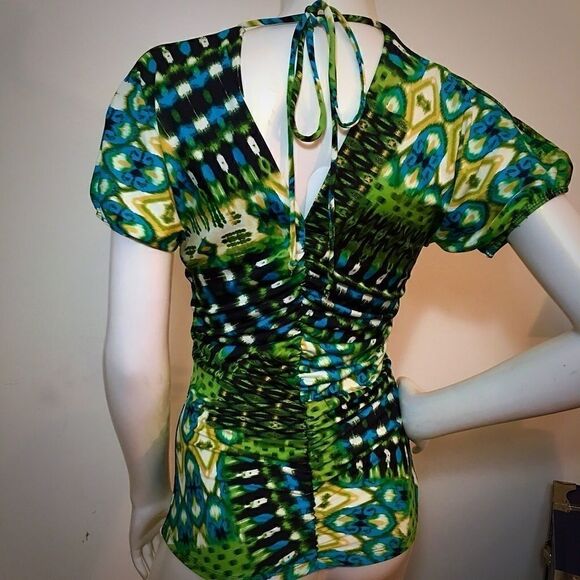 MKM Front Back Deep V spandex rouched top - Picture 2 of 2